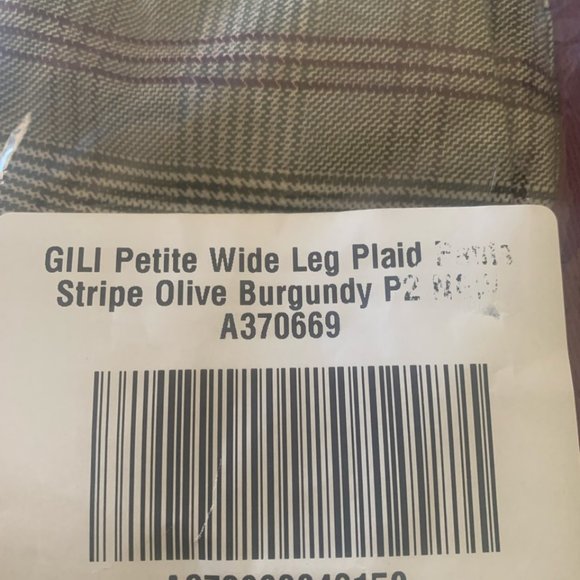 NWT G.I.L.I. PETITE WIDE LEG PLAID PANTS OLIVE/BURGUNDY STRIPE-VARIOUS SIZES - Picture 13 of 16